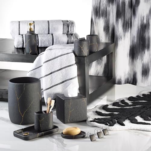 Nicole Miller - Bathroom Set, 2pc Resin Accessories, Toothbrush & Lotion Pump/Soap Dispenser, Dorm Room Essentials (Sydney Collection, Black/Gold)
