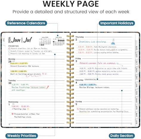 Planner 2026-2027, Jul 2026-Jun 2027 Academic Monthly & Weekly Planner | 6.3" x 8.5" Hardcover Pretty Calendar Planner for Women, Spiral Organizer for School Office Home Supplies, Royal Flowers