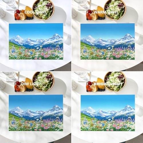 Batmerry Serene Environment Alpine Ry Linen Placemats Set of 4, Blooming Flora Mountainous Terrain Washable Table Mats for Kitchen Table Thickened Heat Insulation Dining Set Indoor Outdoor 12X18 in