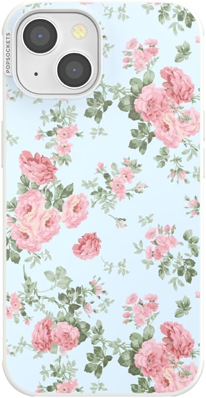 PopSockets iPhone 14 Phone Case with MagSafe- Cottage Tutu Blue | Magnetic, Wireless Charging, Camera & Drop Protection, Light Blue, Baby, Flower, Floral