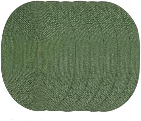 AHHFSMEI Placemats Set of 6 for Dining Table Washable Woven Non-Slip 18x12 inches Placemat Heat-Resistant Durable Table Mats for Dining Table Easy to Clean (Oval Green, 6)