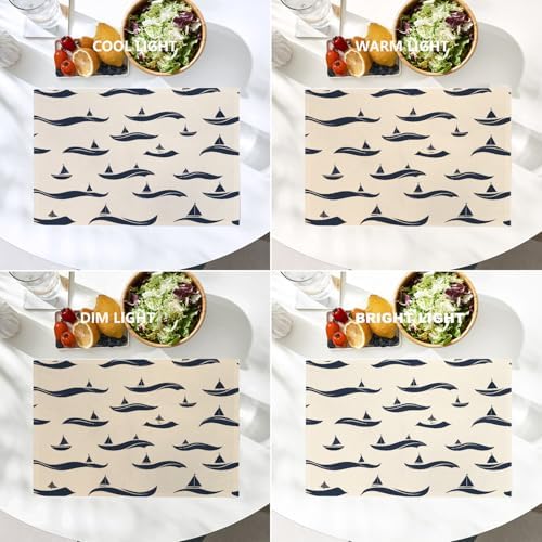 Batmerry Maritime Ocean Linen Placemats Set of 4, Nautical Sailing Washable Table Mats for Kitchen Table Thickened Heat Insulation Dining Set Indoor Outdoor 12X18 in