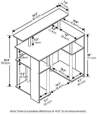 35.3 Wide Gaming Desk with Raised Hutch and Open Shelf, Simple Design Computer Writing Desk, Office Desk for Bedroom, Home Office, Walnut