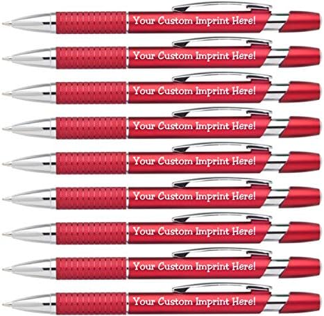ExpressDesigns™ Personalized Ballpoint Pens Click action Custom Black writing ink - The Sleeker - Full color Printed Name Pens with Your Logo/Text/Message Personalization - 12 Qty (Red)