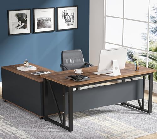 Tribesigns 55 inches Executive Desk and 43" lateral File Cabinet, L-Shaped Computer Desk Home Office Furniture with Drawers and Storage Shelves, Office Table with Cabinet