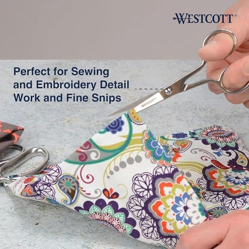 Westcott 5in Forged Fabric and Paper Scissors, Precision Scissors for Embroidery Detail, Sewing, Quilting, Tailoring, Arts and Crafts