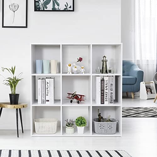 9 Cube Storage Shelf Organizer, Wood Bookshelf Organization Unit, Cube Shelves for Home Office Bedroom Living Room, White