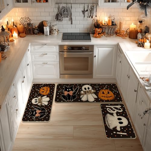 Artoid Mode Black Halloween Kitchen Mats Set of 3-17"x29"+17"x36"+17"x47"