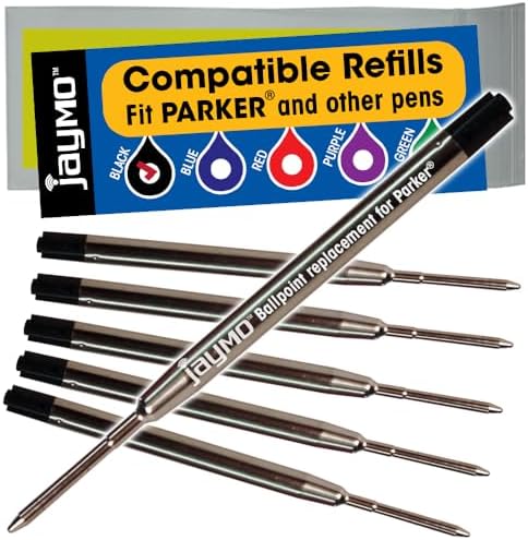 Replacement for Parker 1950369 - G2 Ballpoint Pen Refill - 6 Black