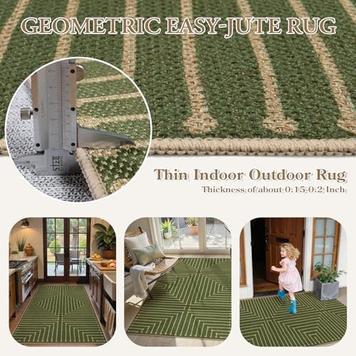 Lahome Green 3x5 Outdoor Rug for Entryway,Rhombus Easy Jute Frotn Porch Rug