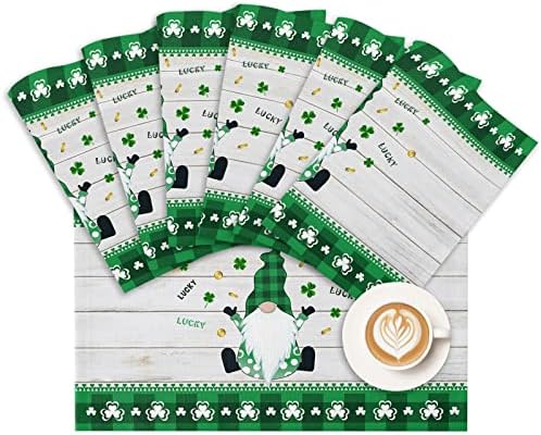 St. Patrick's Day Gnomes Clover Placemats Set of 6, Irish Green Buffalo Check Plaid Clover Cotton Linen Heat Resistant Table Mats Washable Spring Holidays Decorations For Kitchen Dining Table