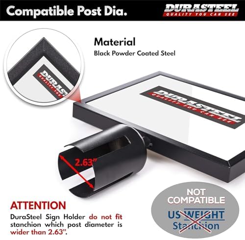 DuraSteel Stanchion Sign Holder 8.5" x 11" Paper Size - Double Sided Landscape Display w/Plexiglass Cover - Black Stanchions Crowd Control Metal Outdoor Sign Holder Stand, NOT Fit US Weight Stantions