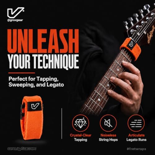 Gruv Gear Fret Wrap & Guitar Mute, Fretwrap for Acoustic, Electric & Bass | String Dampener Recording, Tapping & Practice Accessory (3 Pack, Medium Orange, Fits 5 String Bass, 7 String Guitar)