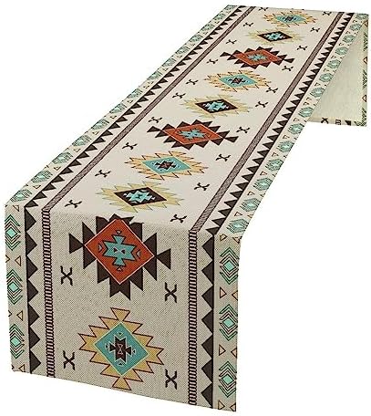 Aztec Southwest Table Runner,Ethnic Style Design Geometric Table Runners Table Setting Decor for Garden Farmhouse Wedding Party Holiday Dinner Home 13x120 Inch