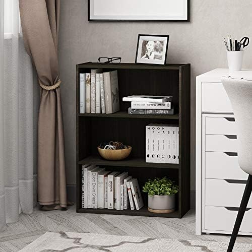 Furinno PASIR Book Shelf, 3-Tier Bookshelf, Storage Shelves Bookcase, 9.7 x 23.7 x 31.5, for Living Room, Bedroom, Home Office, Dark Espresso