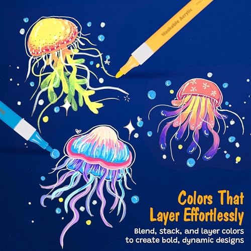 The Pencil Grip Magic Stix Washable Acrylic Markers for Kids and Teens, 24 Non-Toxic Colors, Allergen-Free, Vibrant Paint Pens for Crafting and DIY