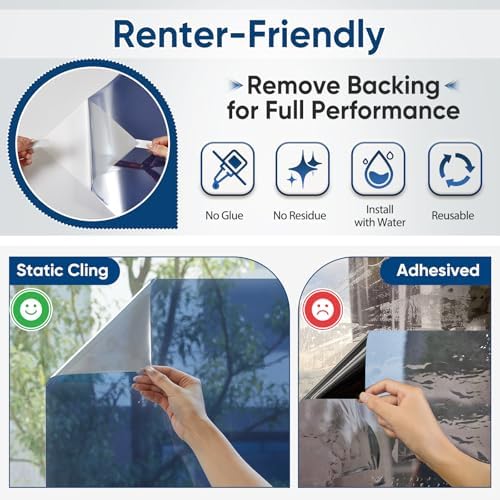 SUNBABY Window Privacy Film, One Way Mirror & Heat Blocking, 17.5"x78.7"