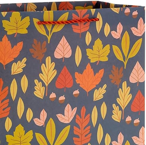 Hallmark 13" Large Fall Gift Bag Bundle (3 Bags: Orange and Tan Plaid, Leaves, Grateful Wreath) for Thanksgiving, Friendsgiving, Boss's Day, Clergy Appreciation, Grandparents Day