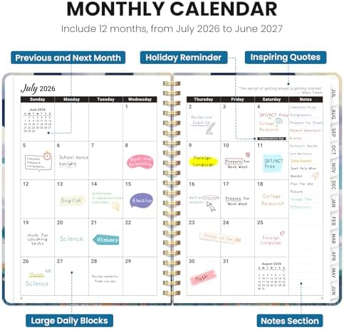 Large Planner 2026-2027, A4 (8.5" x 11") Hardcover Weekly & Monthly Planner July 2026 - June 2027 with Monthly Tabs, Academic Planner for School, Work and Office, Balloon Valley