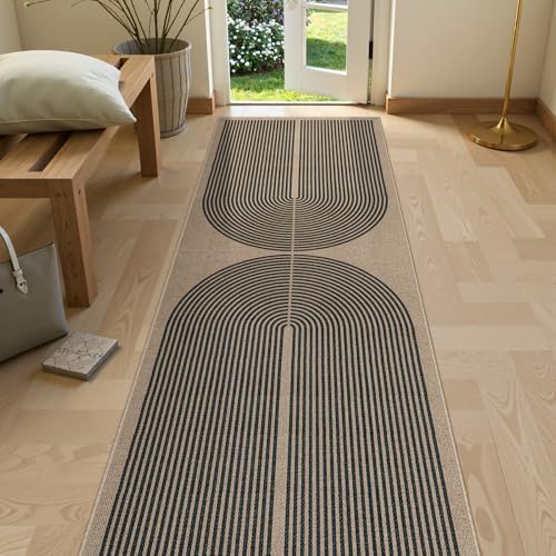 Lahome Modern Rainbow 2x8 Runner Rug, Washable Hallway Kitchen Runner Rugs with Rubber Backing Farmhouse Indoor Outdoor Carpet, Contemporary Non Slip Carpet for Entry Bedroom Porch