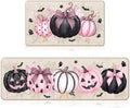 Halloween Kitchen Mats Set of 2, Pink Pumpkin Ghost Kitchen Rugs