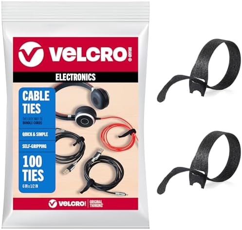 VELCRO Brand Reusable Cable Ties, Cord Management, 6in, Black, 100 Pack