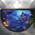 Halloween Pumpkin Moon Half Round Door Mat Non Slip Washable Halloween Semi Circle Area Rug Absorbent Soft Half Moon Rug Floor Mat for Kitchen Indoor Outdoor Bathroom Patio Front Door Mat Decor