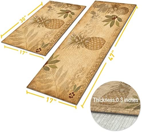 Boho Pineapple Kitchen Rugs and Mats for Floor 2 Piece Sets, Anti Fatigue Floor Mat in Front of Sink for Standing for Kitchen Decor 17"X30"+17"X47"