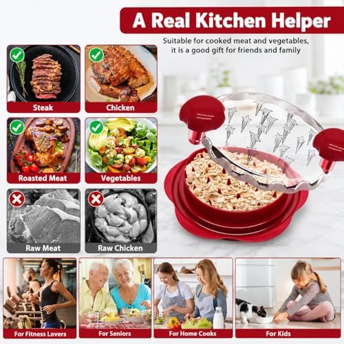 Premium Large Chicken Shredder Tool with Suction Base 2026 – Twist Meat Shredder with Ergonomic Handle & Anti-Slip Grip – Transparent Lid for Easy Shredding Chicken & Beef (Red)