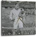 3dRose Wall Clock Silent - 15 inch - 1890 Young Boy with Cairn Terrier Puppy Vintage - Magic Lantern Slides