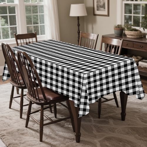 CXPSINC 54 Inch X 100 Feet Plastic Table Cover Roll Disposable Tablecloth with Slide Cutter for All Type/Shape Tables | Party, Banquet, Birthdays, Weddings(Black Checkered, 100 Feet)