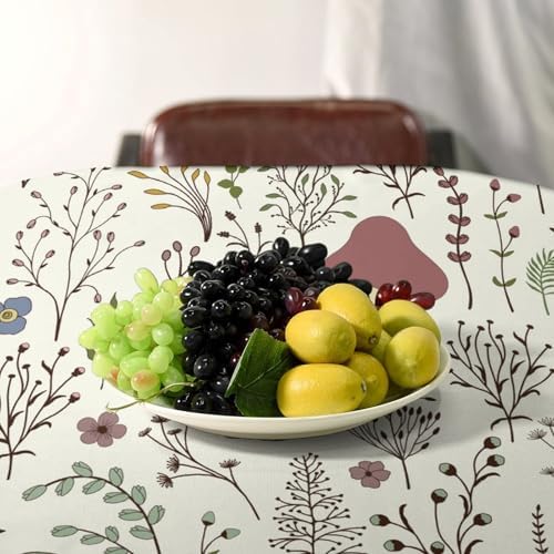 Mushroom Tablecloth, Boho Floral Rustic Wildflower Herbs Plants Colorful Botanical Green Leaves Print Table Cloth for Kitchen Dining Picnic Party Restaurant Decoration 55x75in