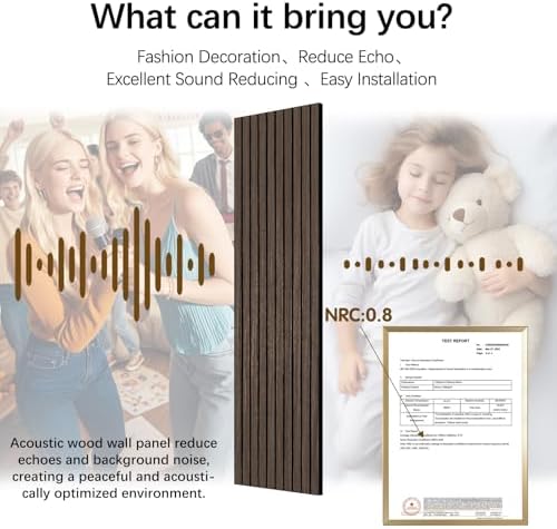 Wood Panels for Wall 2 PCS - Extra-Long Wood Slat Wall Panel - DIY Acoustic & Soundproof Wood Wall Panels - 3d Wall Panels Peel and Stick Noise Reducing Feature Wall - (Black 11.8" W x 94.5" L)