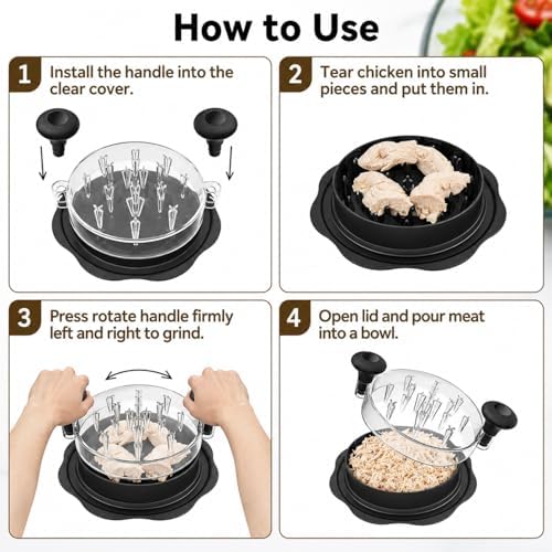 Chicken Shredder Twist Tool Large, Anti-Slip Grip with Suction Base