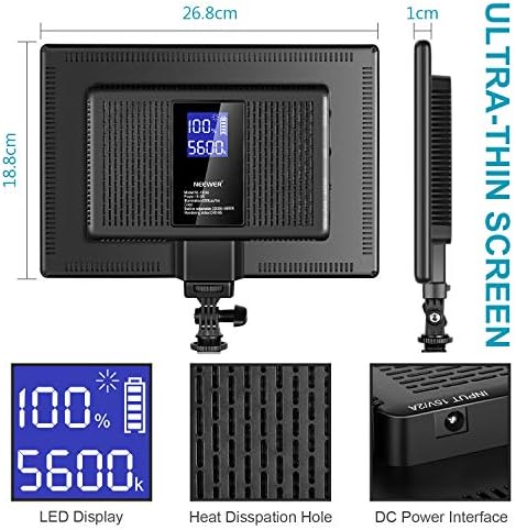 NEEWER 192 LED Video Light Panel, 20W Ultra Thin Bi Color Dimmable DSLR Camera Soft Light, 4000mAh Lithium Battery, 3200K-5600K CRI97+, Key Lighting for Studio Photography Recording Streaming