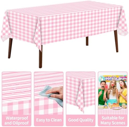 CXPSINC 54 Inch X 300 Feet Plastic Table Cover Roll Disposable Tablecloth with Slide Cutter for All Type/Shape Tables | Party, Banquet, Birthdays, Weddings(Pink Checkered, 300 Feet)