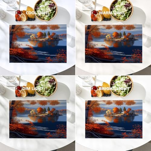 Batmerry Autumn Maple Forest Linen Placemats Set of 4, Lakes Islands Houses Paintings Landscapes Washable Table Mats for Kitchen Table Thickened Heat Insulation Dining Set Indoor Outdoor 12X18 in