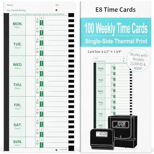 300 E8 Weekly Thermal Time Cards, Compatible with Lathem 2100HD & 800P