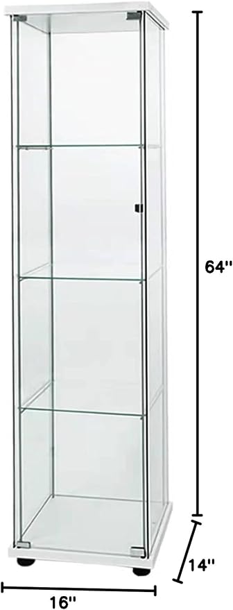 FLYMUHJIA Curio Cabinet Glass Display Case for Collectibles with 4-Shelf Display Shelves, 64.2'Hx16.9''Lx14.6''W White