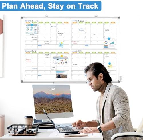 Dry Erase Calendar for Wall 4 Month, 36" x 24" Large White Board Calendar