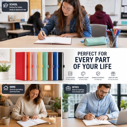 Heture Hardcover Notebooks, 6 Packs A5 Lined Journals Notebook for Writing 160 Pages, 8.2 x 5.5 inch, 6 Colors Classic Ruled Notebooks for College/Work/Travel (Assorted Color, 6 Pack)