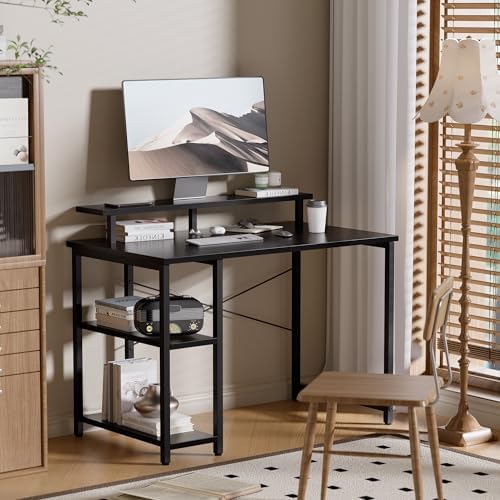 Pamray 33.5 Inch Small Computer Desk with Monitor Stand and Shelves