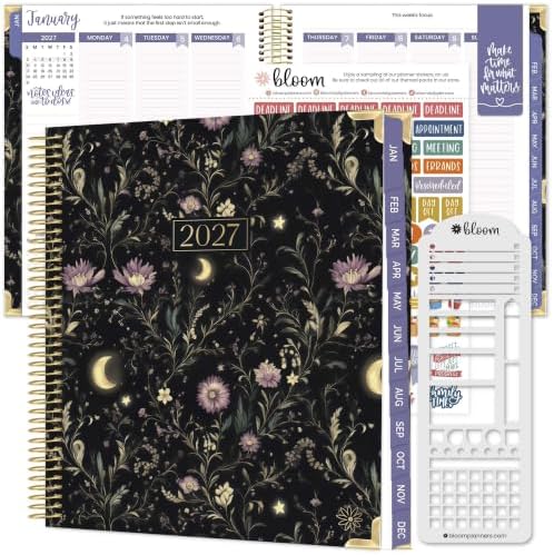 bloom daily planners 2027 Hardcover Goal & Vision Planner (January - December 2027) - Monthly & Weekly Calendar Year Agenda Organizer - 7.5" x 9" - Moonlit Garden
