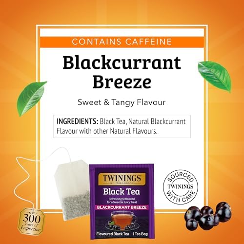 Twinings Blackcurrant Breeze Black Tea Individually Wrapped Bags, 20 Count (Pack of 6), Sweet, Tangy Taste, Caffeinated, Enjoy Hot or Iced, 120 Teabags