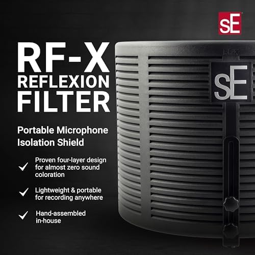 sE Electronics RF-X Reflexion Filter - Portable Microphone Isolation Shield for Recording Music, Podcasts & Voice-Overs - Four-Layer Acoustic Sound Shield for Home Recording Studio Equipment (White)