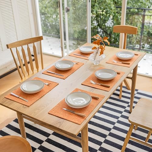 Demetex Orange Placemats Set of 6 Fall Linen Place Mats Modern Washable Table Plate Mats for Dinner Banquet Buffet Restaurant Dining Room, 13x19 inch, Orange