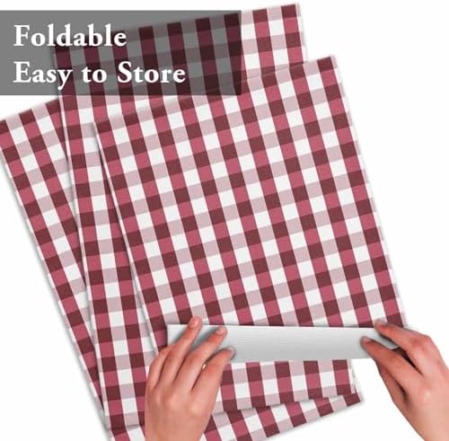 Christmas Placemats Set of 6, Rustic Burgundy White Buffalo Check Plaid Pattern Heat Resistant Washable Table Place Mats Farmhouse Table Linens Party Holiday Decor for Kitchen Dining Outdoor Indoor