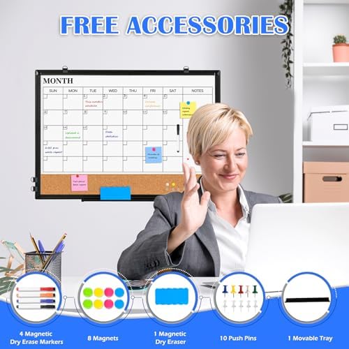 Calendar Whiteboard Dry Erase for Wall, 36" x 24" Month White Board Black