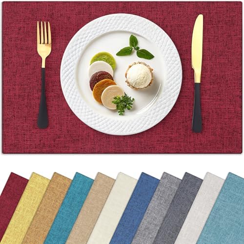 Homaxy Cloths Placemats for Dining Table Set of 6, 13" x 19", Red