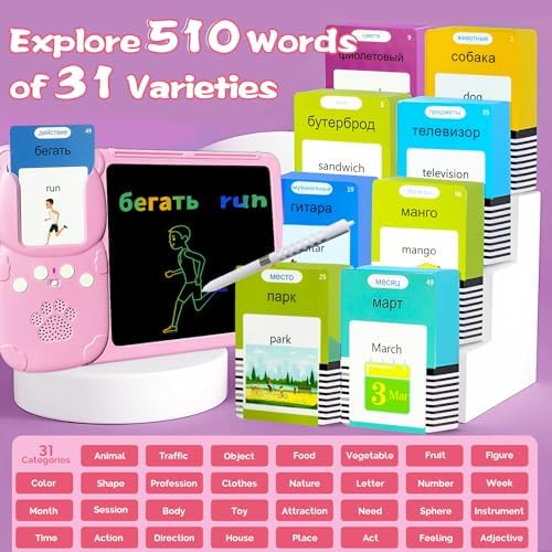 Talking Flash Cards with Writing Tablet - Russian English, Pink